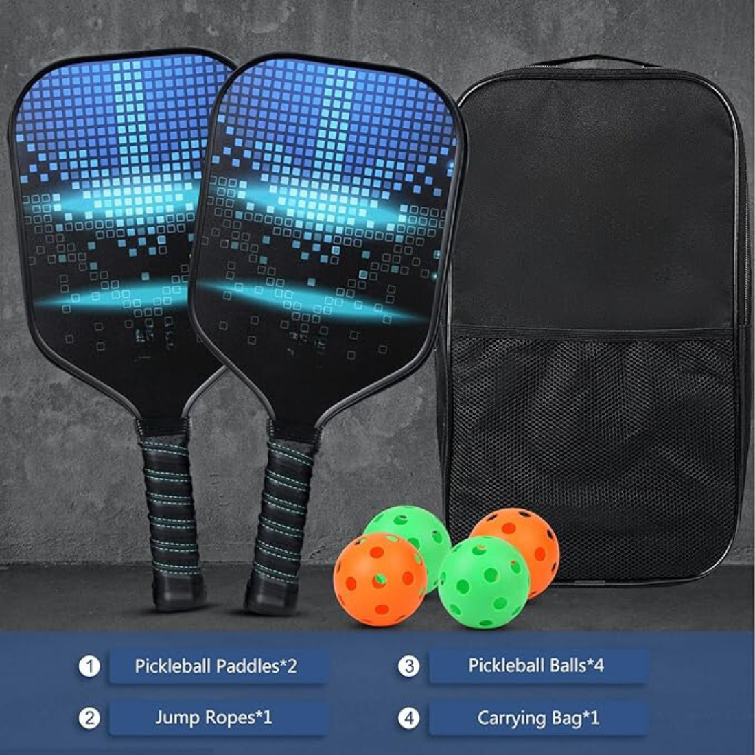 Pickleball Paddle Set with Carrying Bag and Balls - USAPA-Approved, Durable Graphite Surface, Shock-Absorbing Core.