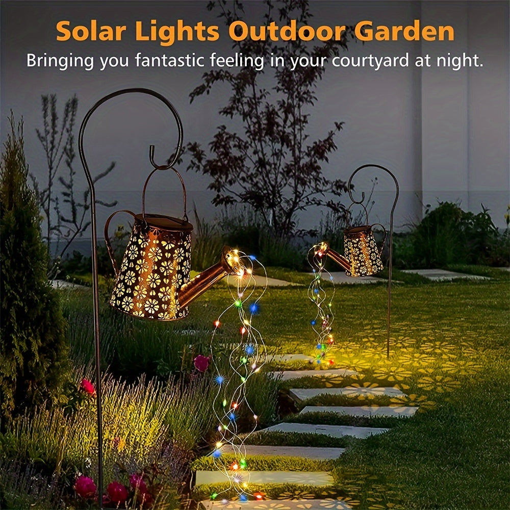 1PC Solar Watering Can Colorful/Warm White String Lights, Upgraded 90 LED Fairy Cascading Flashing Light Garden Ornaments Hanging Lantern Landscape Art Lamp For Yard Porch Patio Pathway Gardening Gift