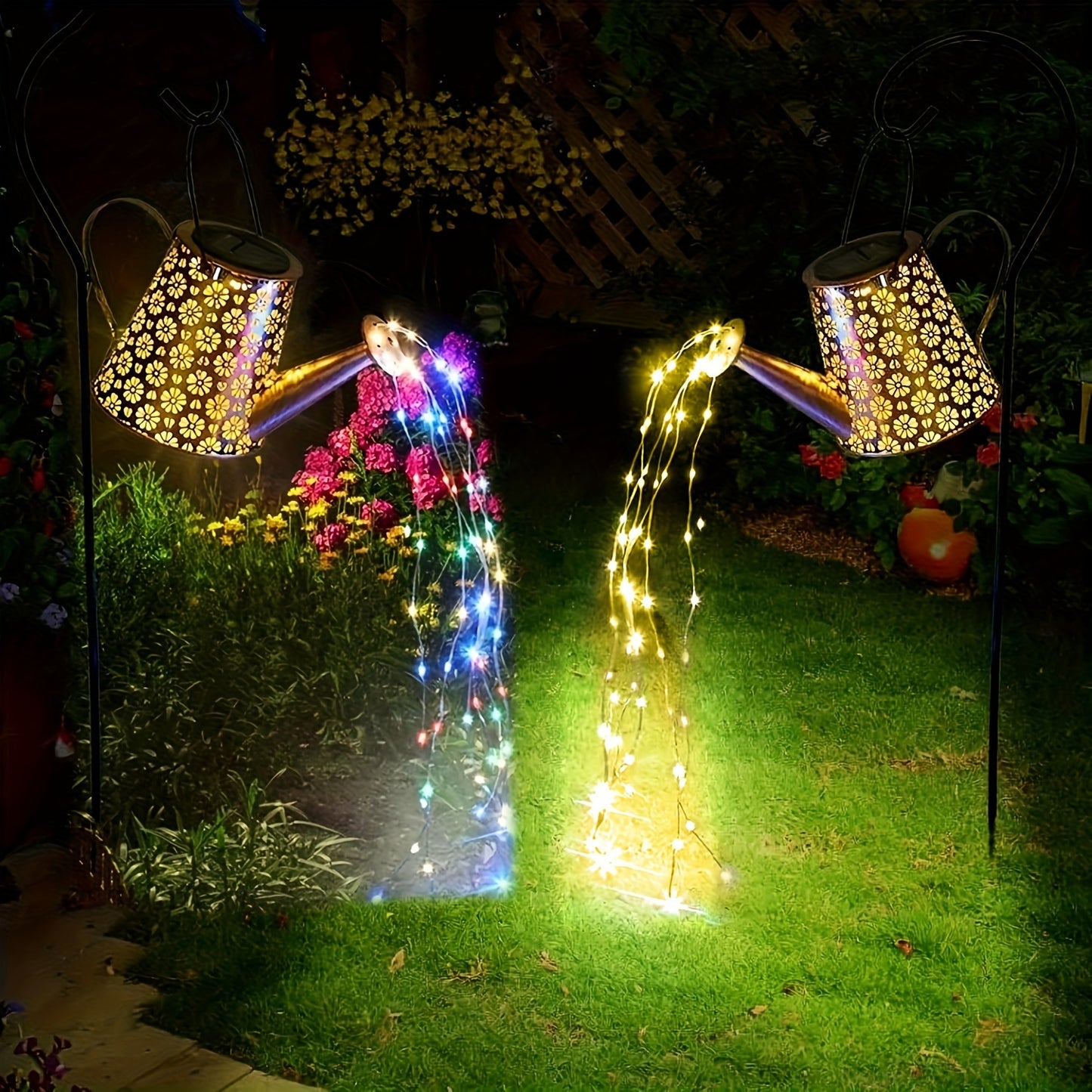 1PC Solar Watering Can Colorful/Warm White String Lights, Upgraded 90 LED Fairy Cascading Flashing Light Garden Ornaments Hanging Lantern Landscape Art Lamp For Yard Porch Patio Pathway Gardening Gift