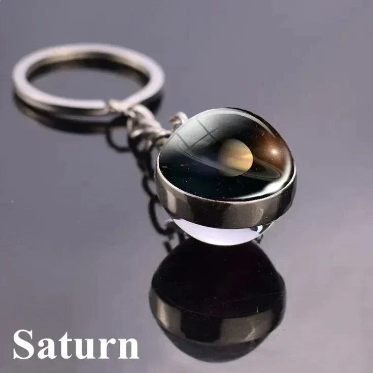 The Planets in The Solar System & Planets Key Ring featuring Saturn on a sleek, round zinc alloy design.