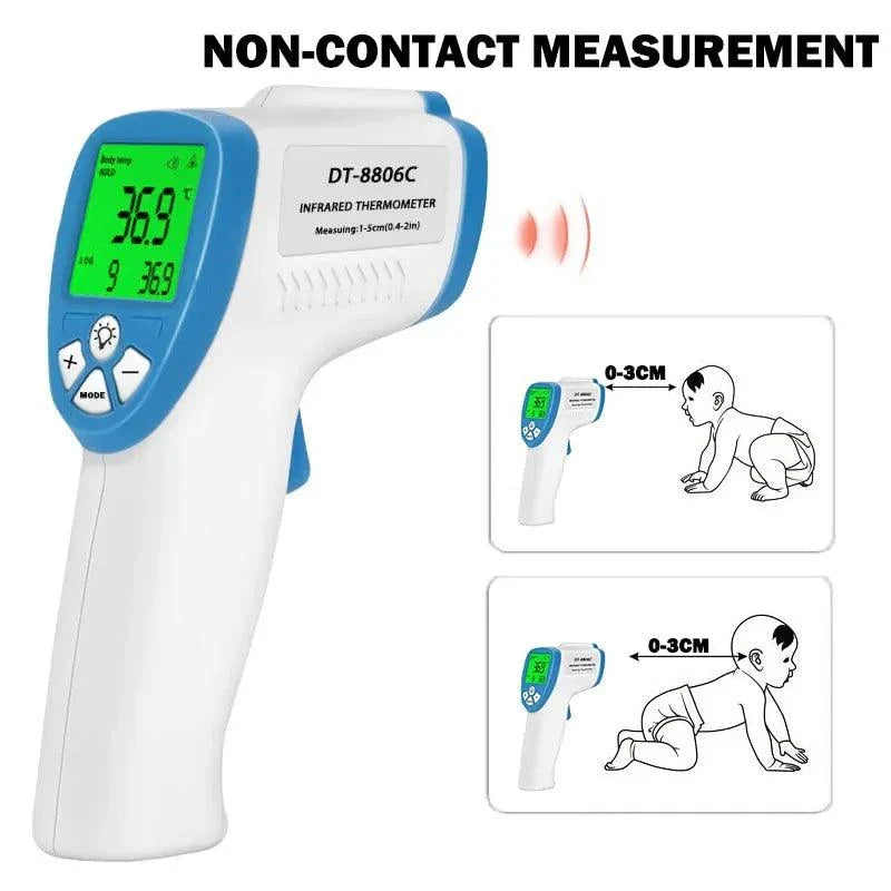 Digital Infrared Forehead Thermometer with non-contact measurement and ergonomic design.