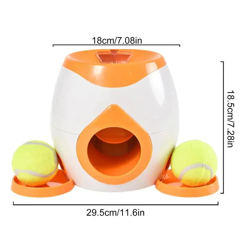 Dog Toy and Puppy Tennis Ball Launcher Toy With Food Treat Dispenser thats a Interactive dog ball thrower with food reward feature for pets, providing engaging exercise and entertainment.