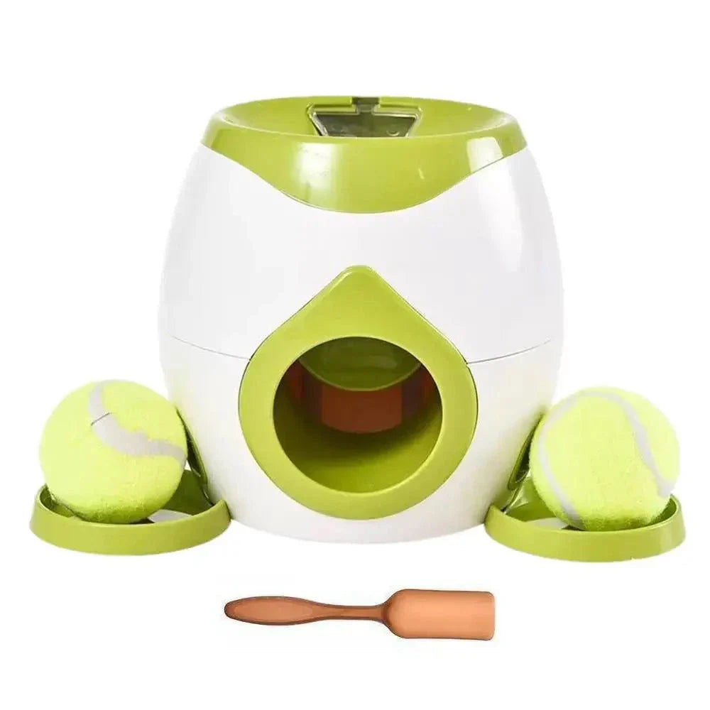 Dog Toy and Puppy Tennis Ball Launcher Toy With Food Treat Dispenser thats a Interactive dog ball thrower with food reward feature for pets, providing engaging exercise and entertainment.