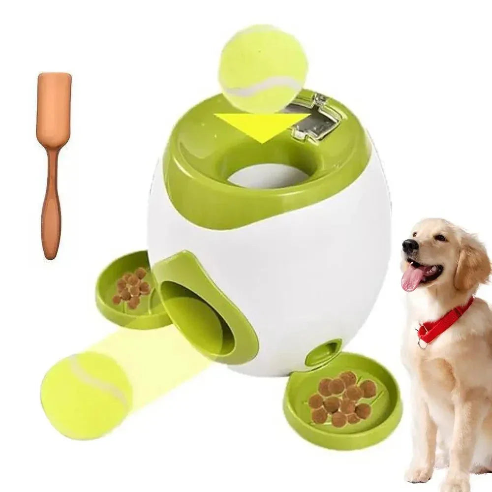 Dog Toy and Puppy Tennis Ball Launcher Toy With Food Treat Dispenser thats a Interactive dog ball thrower with food reward feature for pets, providing engaging exercise and entertainment.