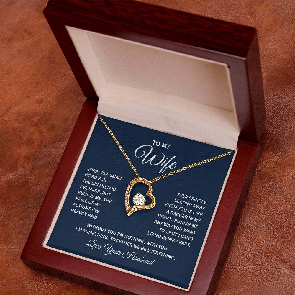 Heart necklace gift for wife with cubic zirconia crystal and gold finish.