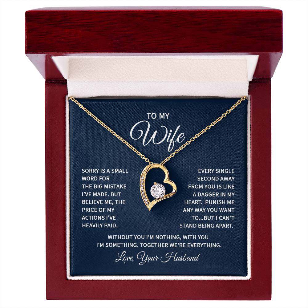 Wife heart necklace in gift box with message card.