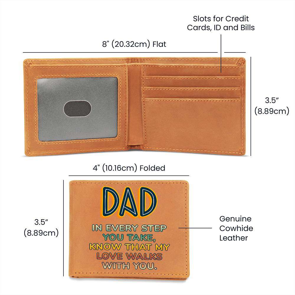 Genuine leather wallet for dad with heartfelt message, durable and stylish.