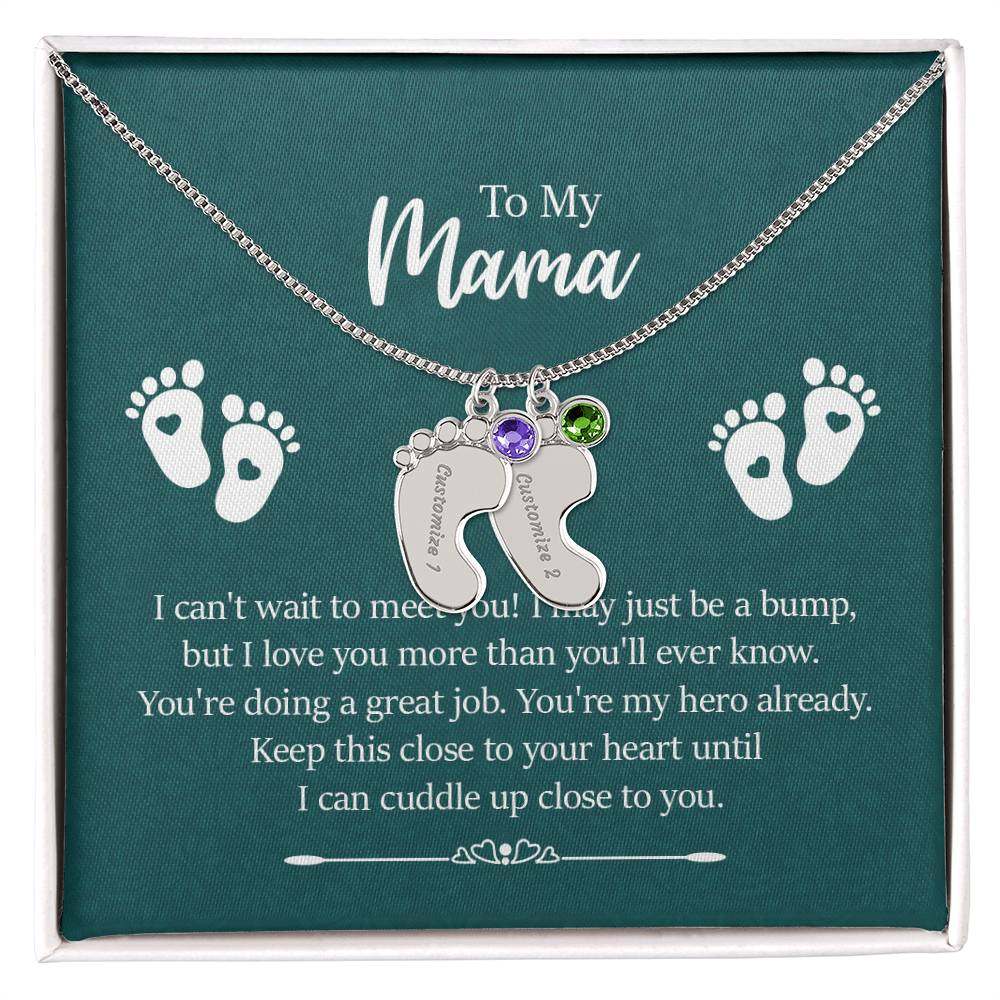 Engraved Baby FeetEngraved Baby Feet with Birthstones Necklace - To My Mama