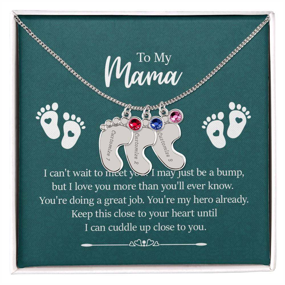 Engraved Baby FeetEngraved Baby Feet with Birthstones Necklace - To My Mama