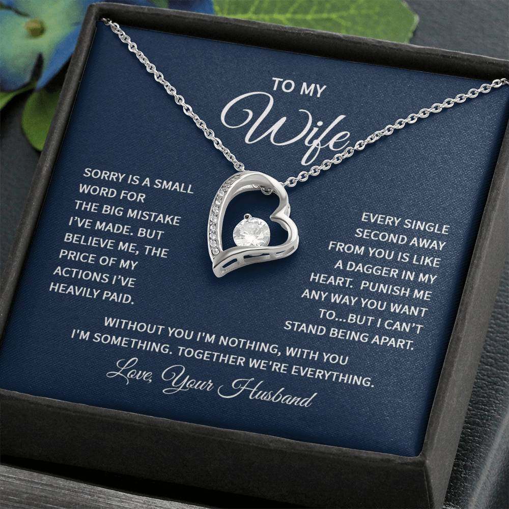 Heart necklace for wife with CZ crystal in gift box.