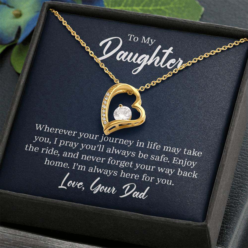 Forever Love Necklace with gold heart pendant and CZ crystal for daughters from dads.