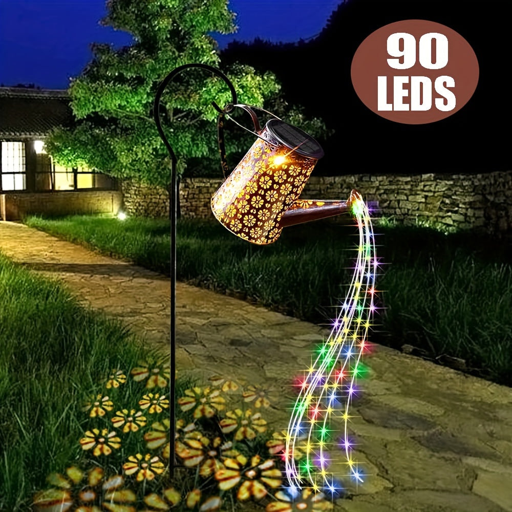 1PC Solar Watering Can Colorful/Warm White String Lights, Upgraded 90 LED Fairy Cascading Flashing Light Garden Ornaments Hanging Lantern Landscape Art Lamp For Yard Porch Patio Pathway Gardening Gift