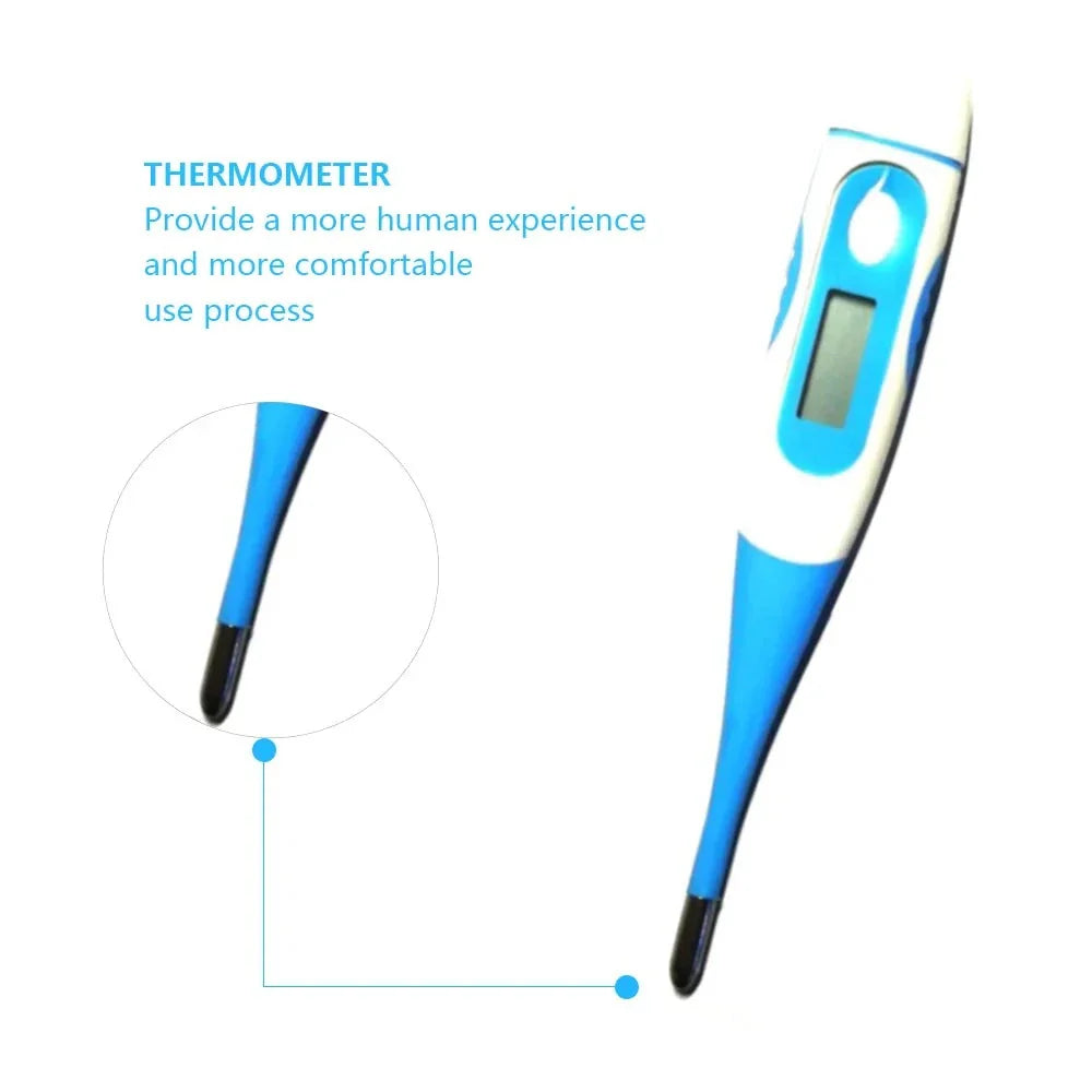 Digital infrared forehead thermometer with ergonomic design and easy-to-read display.