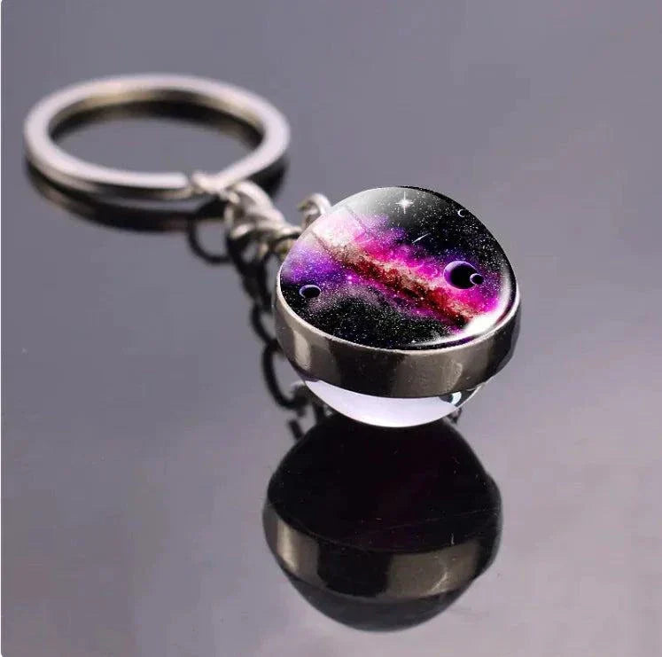 The Planets in The Solar System & Planets Key Ring with galaxy design, sleek zinc alloy, round shape.