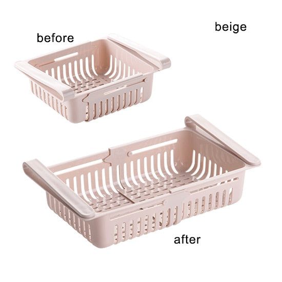 Beige adjustable Shelf Kitchen Organizer for efficient fridge storage.