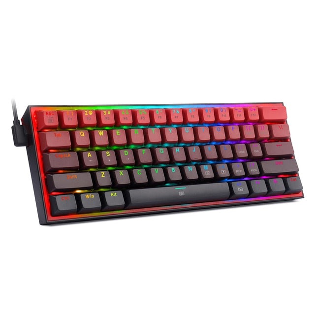 Mini gaming wired keyboard with RGB backlighting, 60% compact design, and hot-swappable switches.