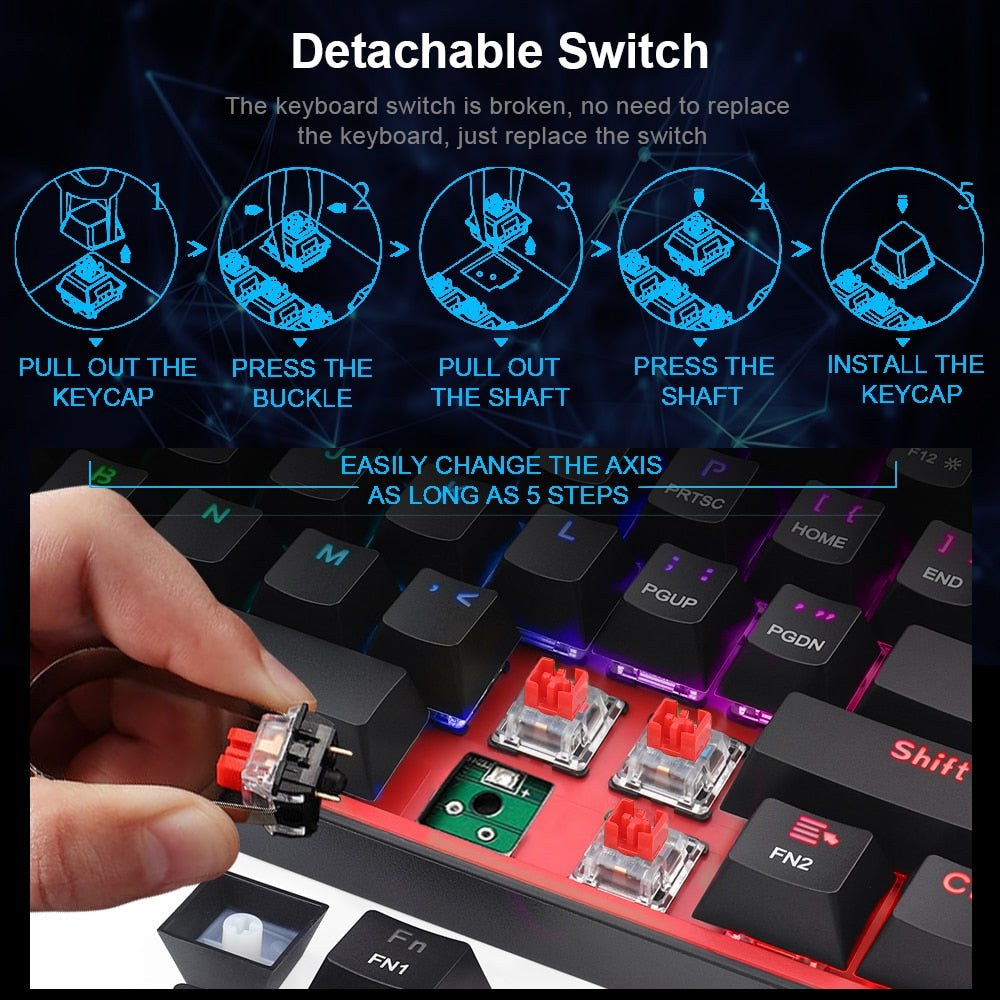 Redragon K617 Mini Gaming Keyboard with Red Switches and Detachable Keycaps.