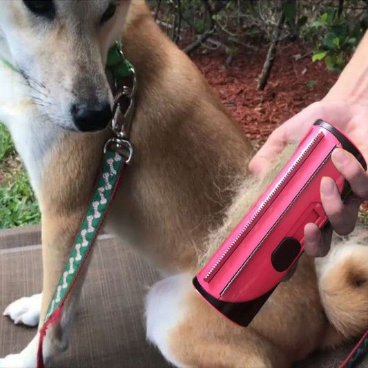 Dog being groomed with Fur-Sweep Pet Hair Remover Brush