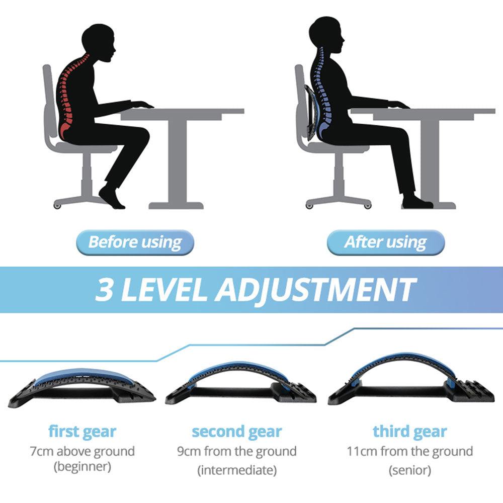 Back and Neck Massage Pad with 3 level adjustment for customizable comfort and acupoint therapy.