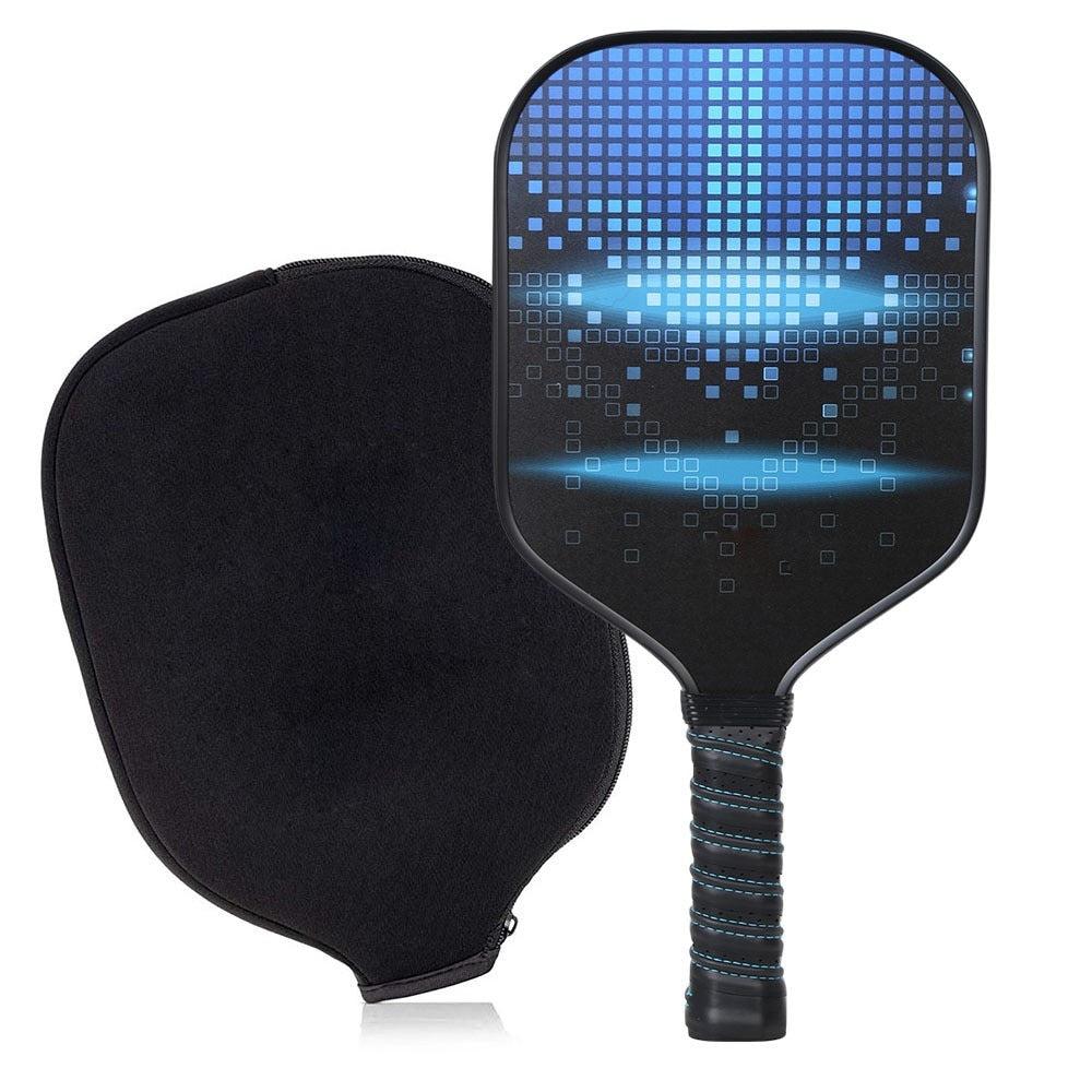 Pickleball paddle set with USAPA approval, shock-absorbing honeycomb core, graphite surface, and elongated handle, includes cover.